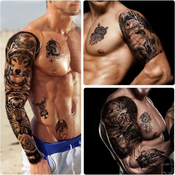 2 feuilles imperméables à l'eau Grands tatouages temporaires pour hommes,  femmes, adultes, réalistes Body Art Tattoo Stickers Tiger Fake Tattoos qui  ont l'air réels et longs Lasti