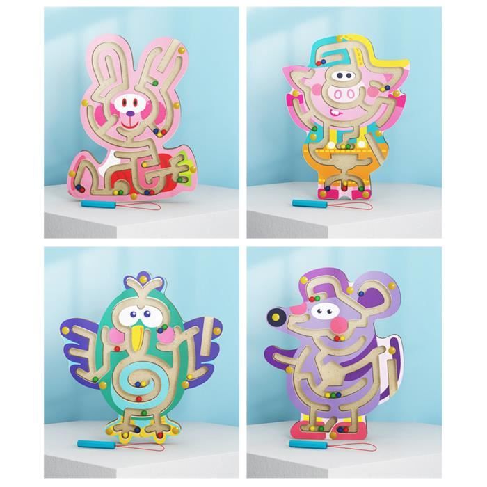 Puzzle Magnétique Labyrinthe Bois Andux - Mini Animaux, Balle à Guider, Jeu éducatif Enfant (Poisson)