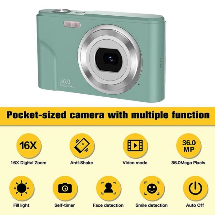 Mini appareil photo numérique HD pratique et mince, enregistreur Selfie  Camera 16X Zoom numérique Cadeaux rechargeables pour Vert - Cdiscount  Appareil Photo