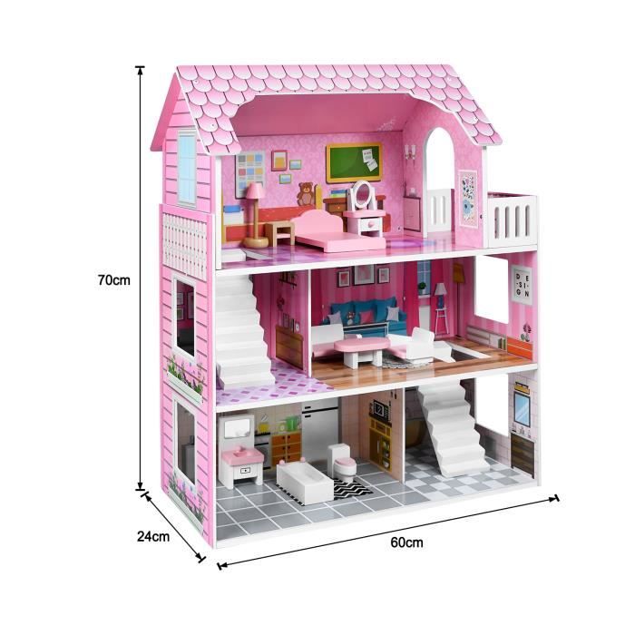 Maison de poupees en bois 3 etages LZQ Modele Barbie 60x23 7x70cm Rose Pour enfants de 2 ans et plus Cdiscount Jeux Jouets