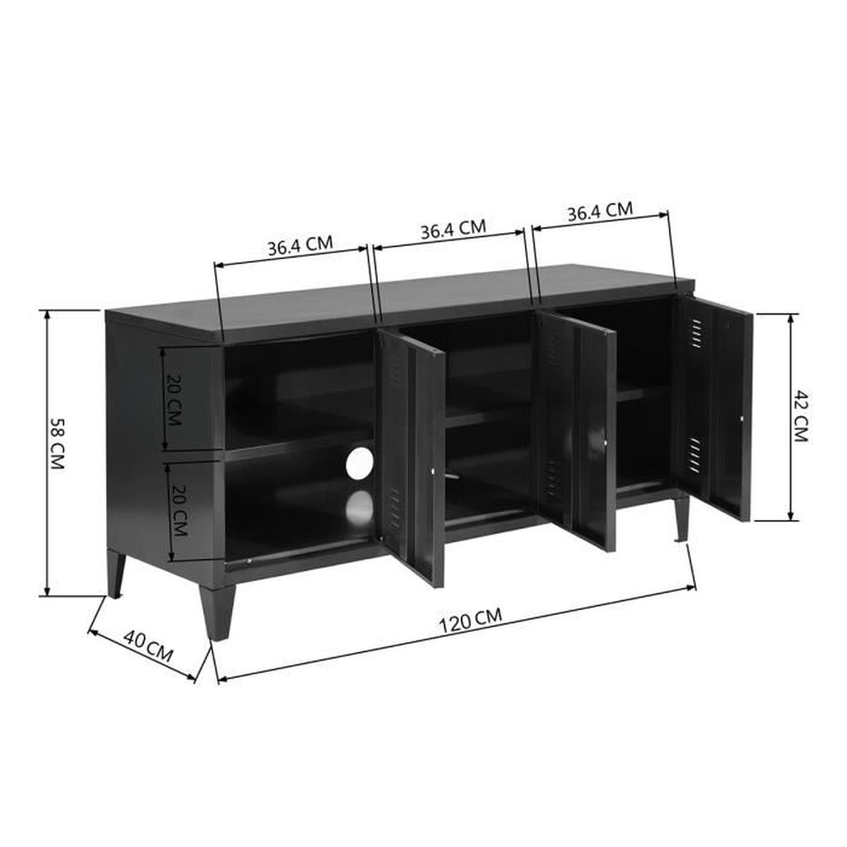 Meuble Tv Caisson Metal Casier 3 Portes Noir Armoire Vestiaire