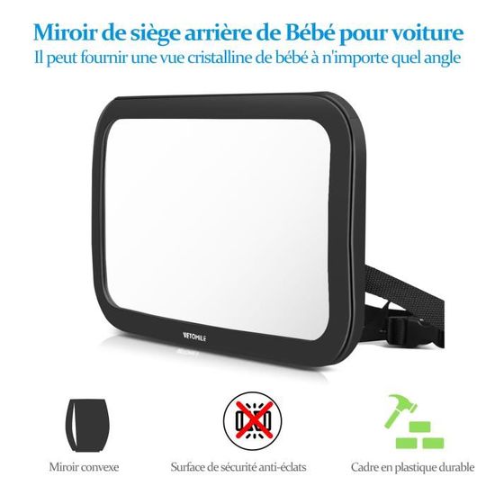 Vetomile Retroviseur De Voiture Pour Bebe Miroir Convexe Verre Acrylique Incassable Reglage De 360 Degres Avec Chiffon De Nettoyage Gratuit Sieges Auto Et Accessoires Accessoires