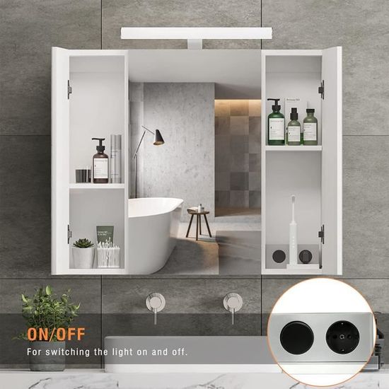 Armoire de Toilette Miroir avec éclairage LED et Prise 70×15×60cm Meuble  Miroir Salle Bain 3 Portes armoires de Salle de Bain [1] - Cdiscount Maison