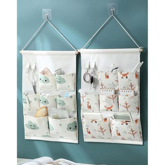 Poches De Rangement Suspendues KINGREE 5 Poches – Nature – Organiseur Porte Coton & Lin
