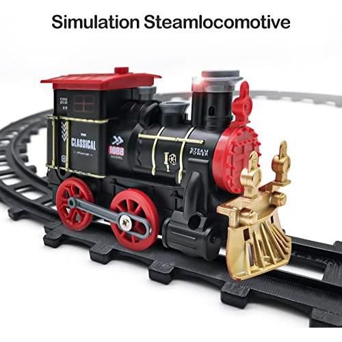 Train pour enfants avec feux de fumée et sons, train jouet de chemin de fer  électrique avec moteur de locomotive à vapeur, wagons et voies pour 3 4 5 6  7 8 ans B