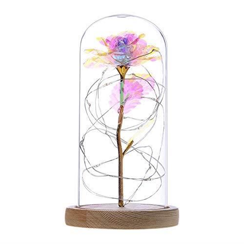 Rose Éternelle Sous Cloche DONGQI - Avec LED Et Base En Bois, Cadeau Romantique Saint-Valentin Ou Fête Des Mères