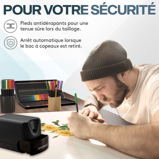 ACROPAQ Taille-Crayon Électrique Professionnel Avec Réservoir – Affûtage Automatique Rapide Et Précis