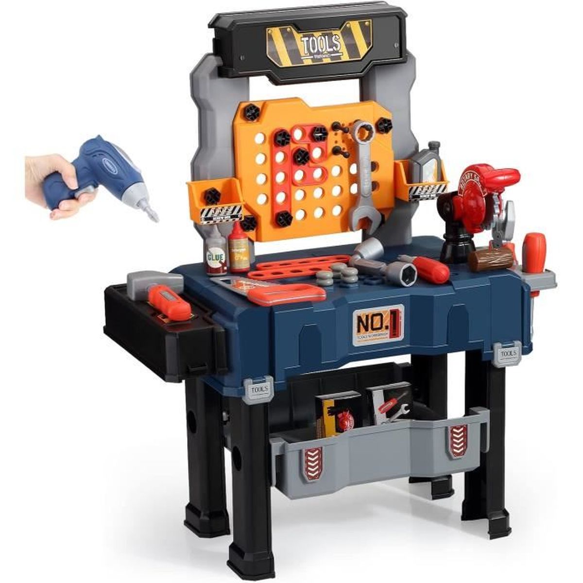 Établi Enfants En Bois HOWA Avec 47 Accessoires - Jouet Bricolage 59x73x38cm