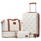 British Traveller Set de 3 Valise Cabine 53x35x21cm Valise + Pliable Sac de Voyage, Légere à 4 roulettes avec Serrure TSA, Crème