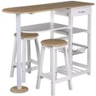 PEGANE Table-bar et 2 tabourets blanc, L 119 x P 37 x H 88 cm
