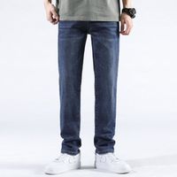 Jeans Homme Stretch Coupe Droite Confortable Casual Pantalon En Denim 5 Poches Effet Délavé - Bleu
