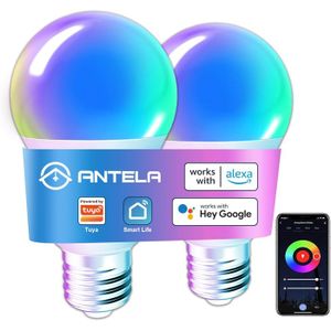 Lot De 4 Ampoules Connectées ANTELA E27 - RGB + Blanc Variable 2700K-6500K - Compatible Alexa Et Google Home