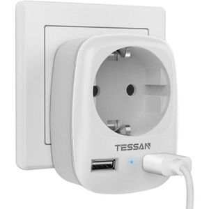 MULTIPRISE Prise Murale USB - TESSAN - 4000W - Gris - Parafoudre - Multiprises - Extérieur - Interrupteur