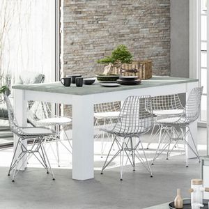 TABLE À MANGER SEULE Table de repas à allonge Blanc/Béton ciré clair - 