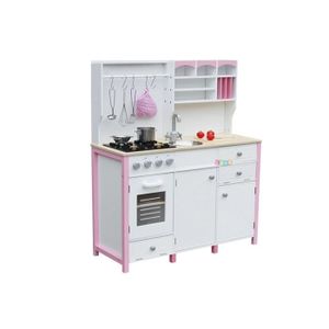 DINETTE - CUISINE Cuisine en bois pour enfant blanche et rose (LE2635). Comprend des accessoires. Dès 3 ans.