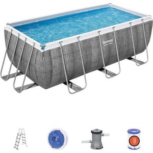 PISCINE Kit Piscine hors sol tubulaire BESTWAY - Power Steel™ - 412 x 201 x 122 cm - Rectangulaire (Inclus épurateur à Cartouche + échelle)