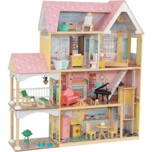 MAISON POUPÉE KidKraft - Maison de poupées Lola en bois avec 30 accessoires inclus, son et lumière