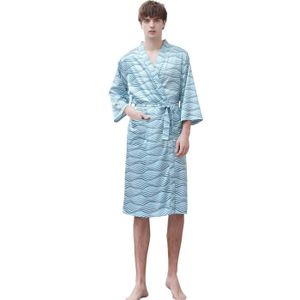 PYJAMA Homme Peignoir de Bain Couple Pyjamas Longue Soie de Glace Cool Chemise de Nuit Respirant Mince Robe de Chambre Grande Taille Bleu