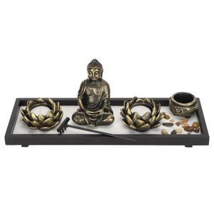 Jardin zen japonais pour bureau – 22,9 x 17,8 cm – Mini jardin zen avec  sable blanc artificiel, roches et accessoires – Cadeau de méditation zen –  Kit de jardin de sable