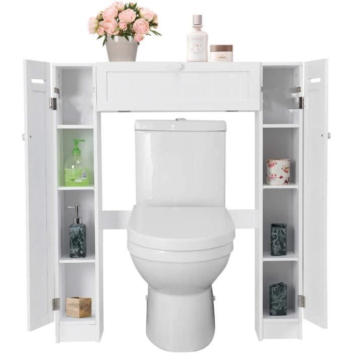 kleankin Meuble de salle de bain support papier toilette avec placard et  étagère réglable 18 x 20 x 80 cm blanc