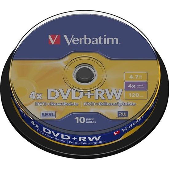 DVD+RW - VERBATIM - Spindle de 10 - 4.7 Go - 120 minutes - Vitesse maxi d'écriture 4x