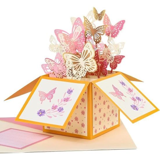 Carte Pop-Up 3D Papillons Et Fleurs - Carte De Vœux Avec Enveloppe, Pour Anniversaire, Fête Des Mères, Mariage