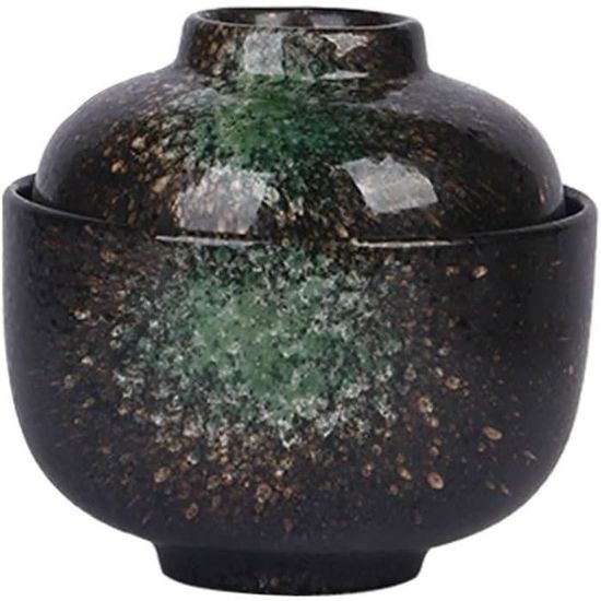 Bol à Soupe En Céramique Avec Couvercle - Vert Miso - 10.4x10.4x9.2 Cm - Pour Soupes, Salades, Desserts - 9