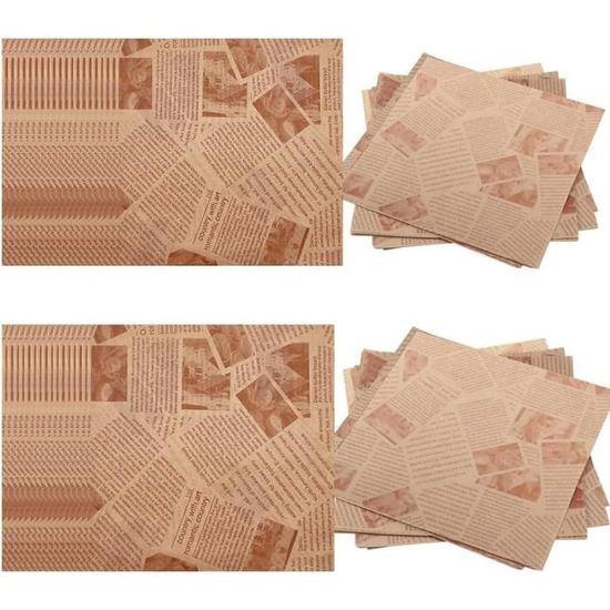 120 Feuilles Papier Emballage Alimentaire 25x25cm - Papier Journal Anti-Huile Pour Burgers Frites Sandwichs Pizza