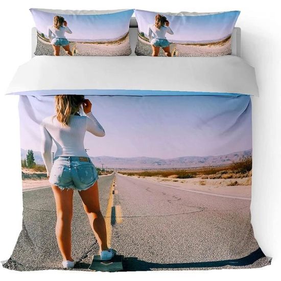 Housse de Couette Skateboard, Parure de Lit 2 Personnes Imprimée 3D