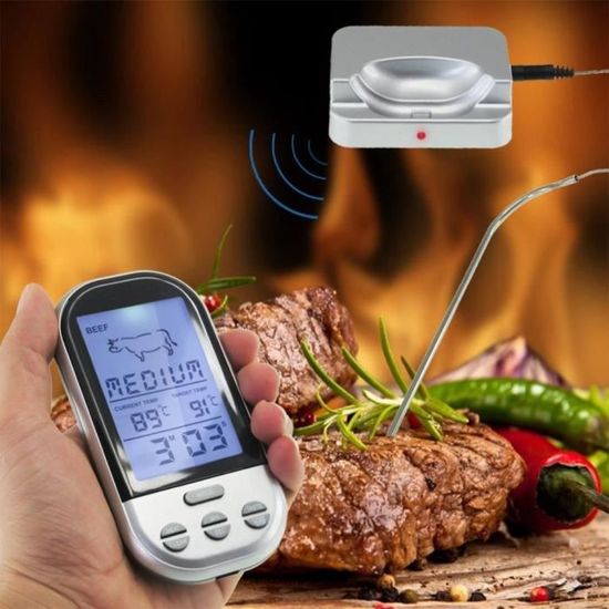 Thermomètre digital - Sonde pénétration coudée four/barbecue - Alarme T°