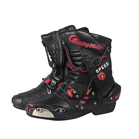Bottes Moto BORLENI Hommes – Cuir, Semelle Antidérapante, Protection Cheville Et Changement De Vitesse