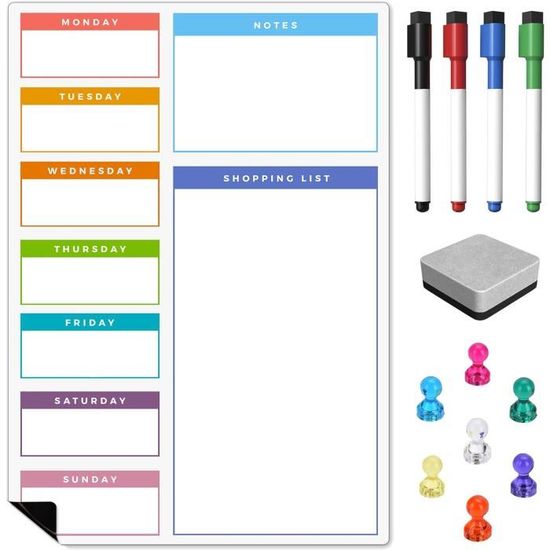 2 Tableaux Magnétiques Pour Frigo - Effaçables, Planning Courses, Notes, Autocollants