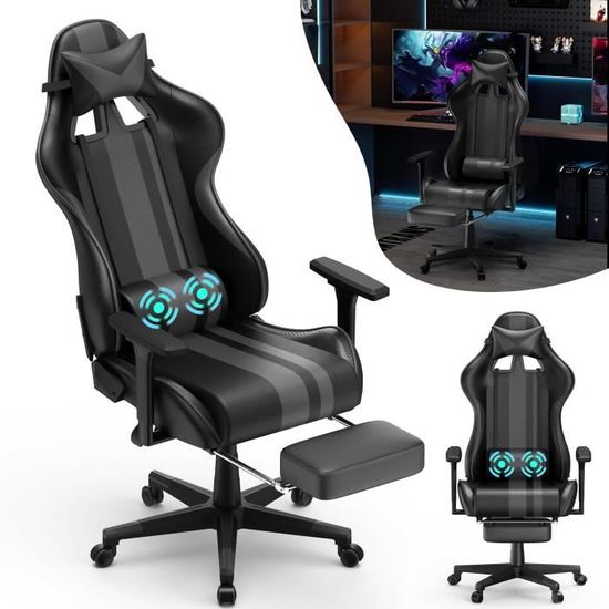 Chaise Gaming YRHome - Massage Vibrant, Repose-pieds, Réglable - Ergonomique Pour Jeu/bureau - Tissu Confort