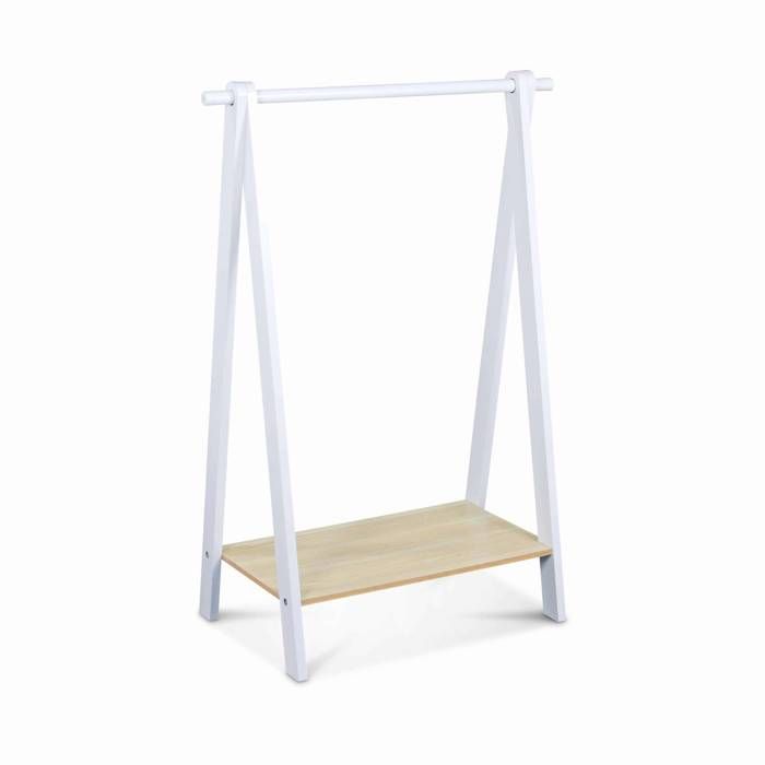 Penderie enfant en bois massif en pin naturel blanc - Tobias - 70X100CM. étagère basse. style scandinave. 4 pieds. 4.3kg