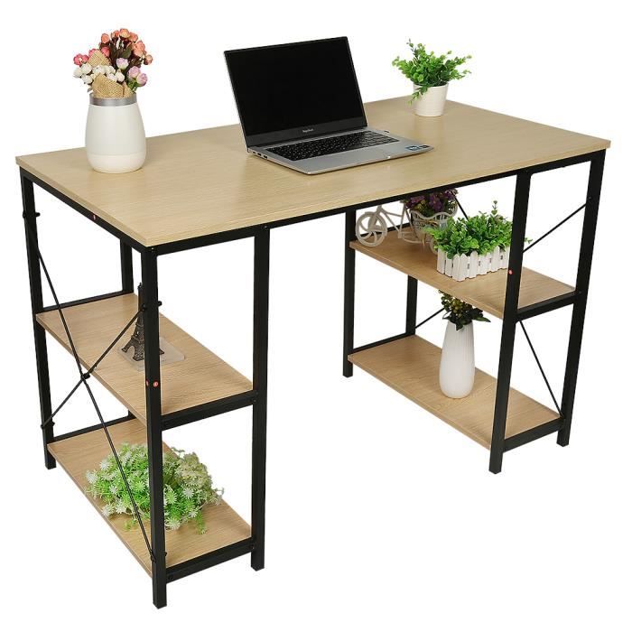HEK Bureau Table d'ordinateur Portable Style Industriel avec 4 étagères Table Industrielle en Bois et métal