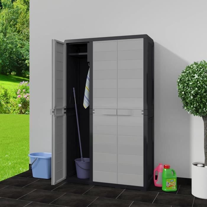 Armoire de rangement de jardin avec 4 étagères Noir et gris-GXU