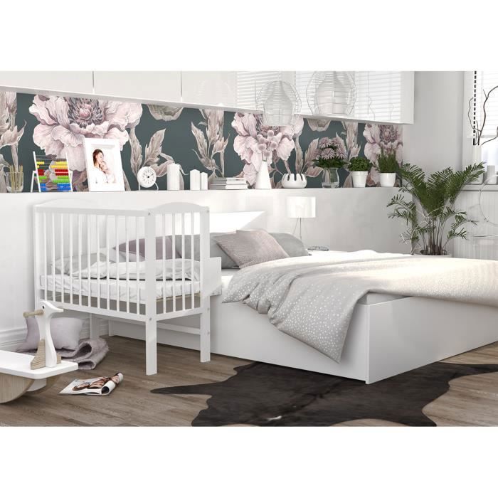 LIT CODODO + BERCEAU MAYA BLANC 90cm x 55cm Livré avec le matelas en mousse OFFERT