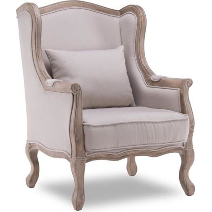 Fauteuil Bergère Theodore à oreilles style Louis XV tissu beige