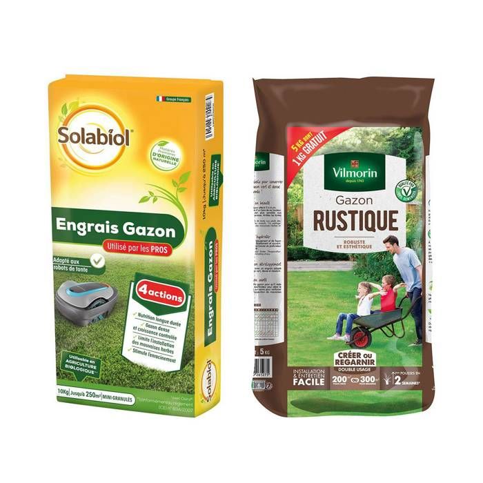 Lot d'un sac de Gazon rustique 5kgs et d'un sac engrais gazon 10kgs-