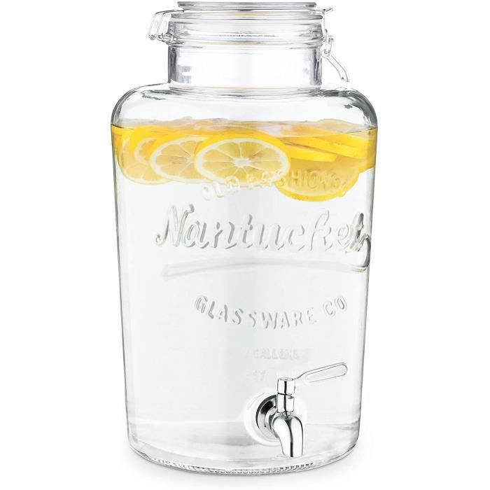 Navaris Distributeur de Boisson en Verre - Fontaine 8 L avec Robinet et Fermeture Couvercle - Carafe Eau Boissons Froides et Chaudes