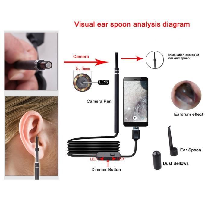 2-en-1 USB Oreille Nettoyage Endoscope HD Visuel Oreille Cuillère Multifonctionnel Earpick Avec Mini Caméra Oreille Outil De Nettoya