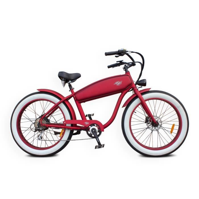 Outlaw - Rouge métallisé - 500W-20Ah - Vélo Électrique Cruiser Vintage Retro Chopper