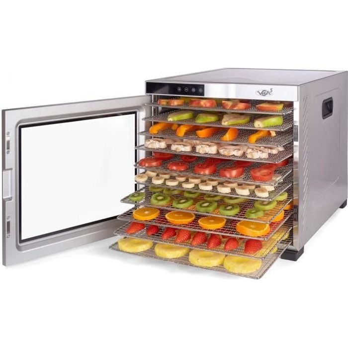 Deshydrateur Alimentaire Inox avec 10 Plateaux et avec Minuteur (24H) • Avec Température réglable (35-75°C) • Pour fruit et legumes