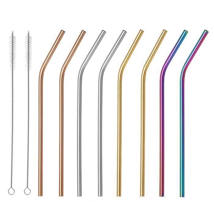 TEMPSA 8pcs Pailles en Acier Inoxydable + 2pcs Brosse Nettoyage protection de l'environnement