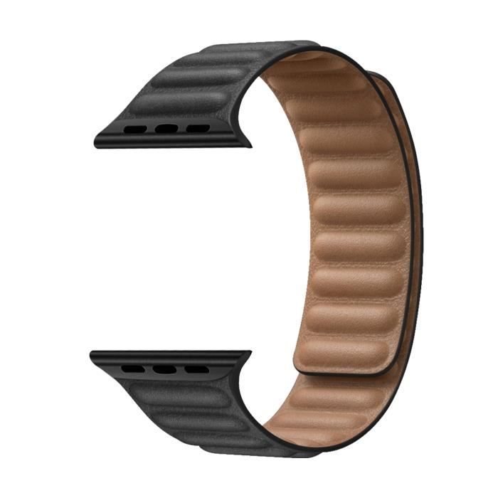 Bracelet pour Apple Watch 45mm / 44mm / 42mm Simili cuir Attache magnétique noir
