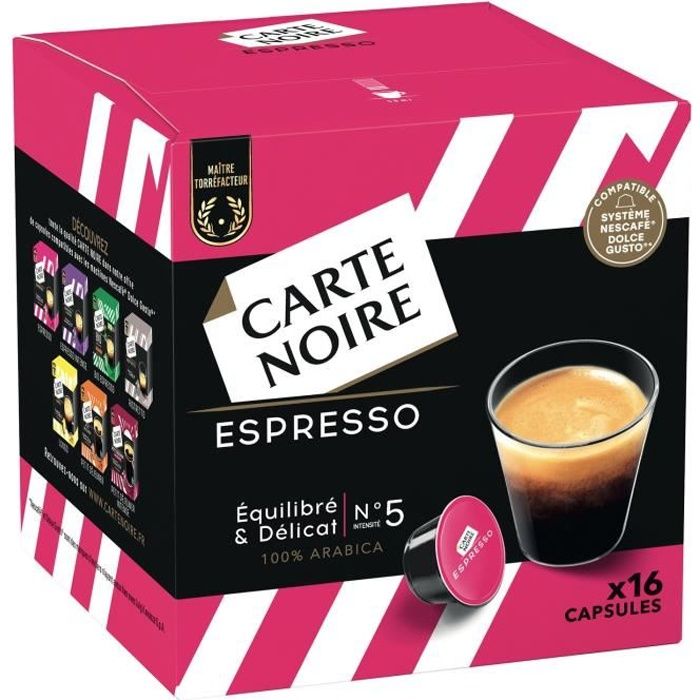 LOT DE 3 - CARTE NOIRE Café capsules Espresso N°5 Compatibles Dolce Gusto - 16 capsules de 8g