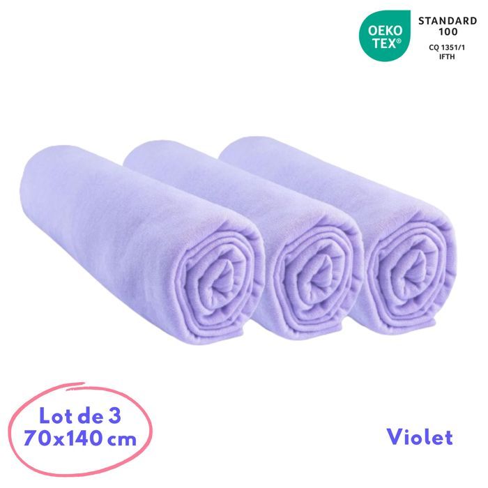 Lot de 3 Draps housse Jersey coton 70x140 Violet