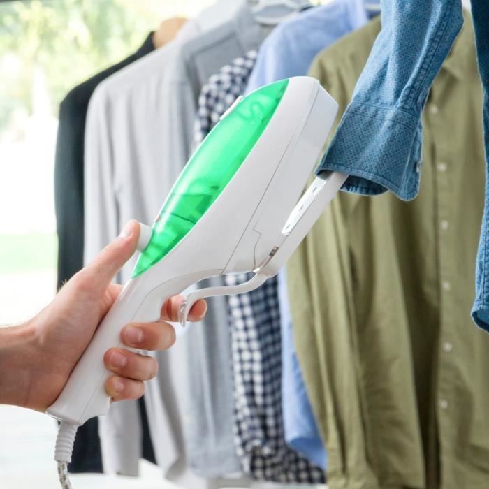 Fer à vapeur vertical ECOIX - fer à repasser vapeur professionnel, compact, filtre à peluches inclus, accessoire pour tissus, 1000W