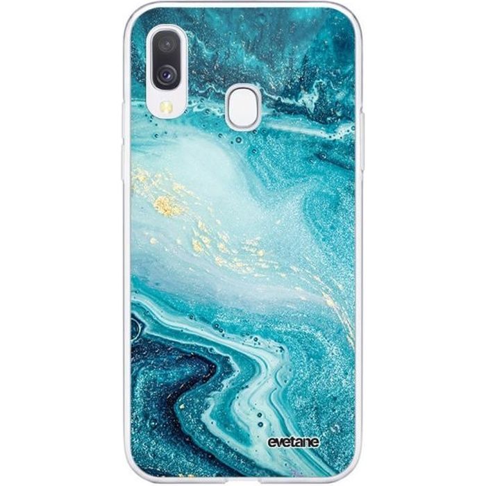 Coque Samsung Galaxy A20e 360 intégrale transparente Bleu Nacré Marbre Ecriture Tendance Design Evetane.