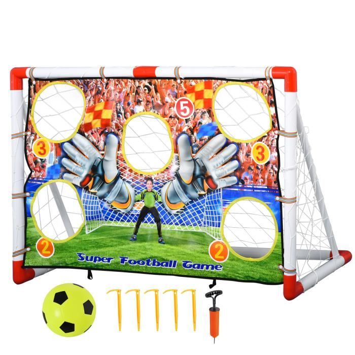 HOMCOM Cage de foot but d'entrainement avec cible dim. 116L x 48l x 76H cm balle et gonfleur inclus